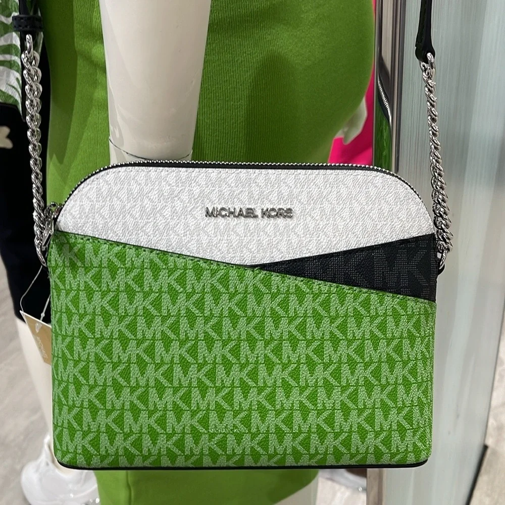 Michael Kors Jet Set Travel Color-Block Signature Logo Crossbody  Jangle Green